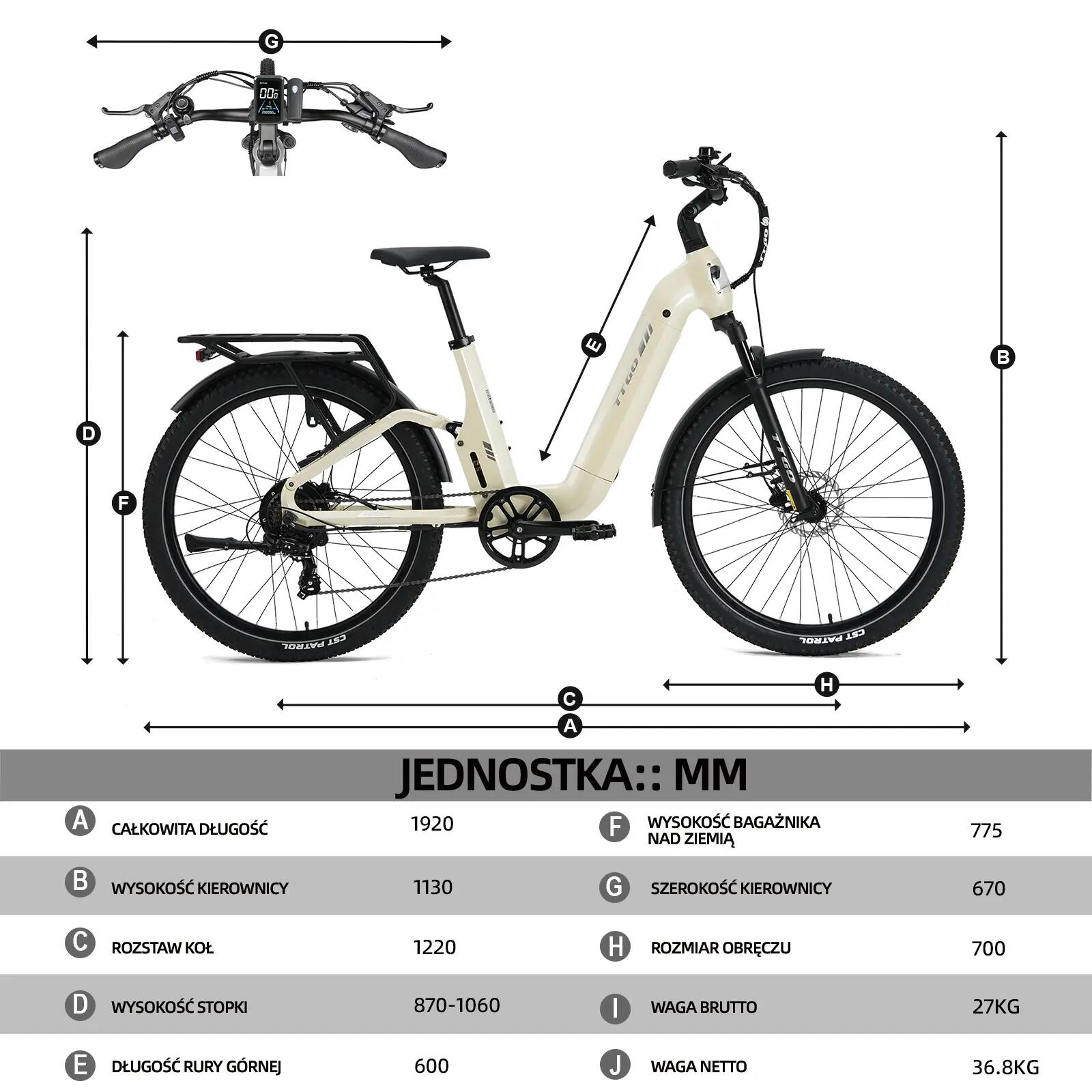 Rower elektryczny TTGO E-SUVO (dorosły), silnik 250W, bateria 48V 15Ah 15/15