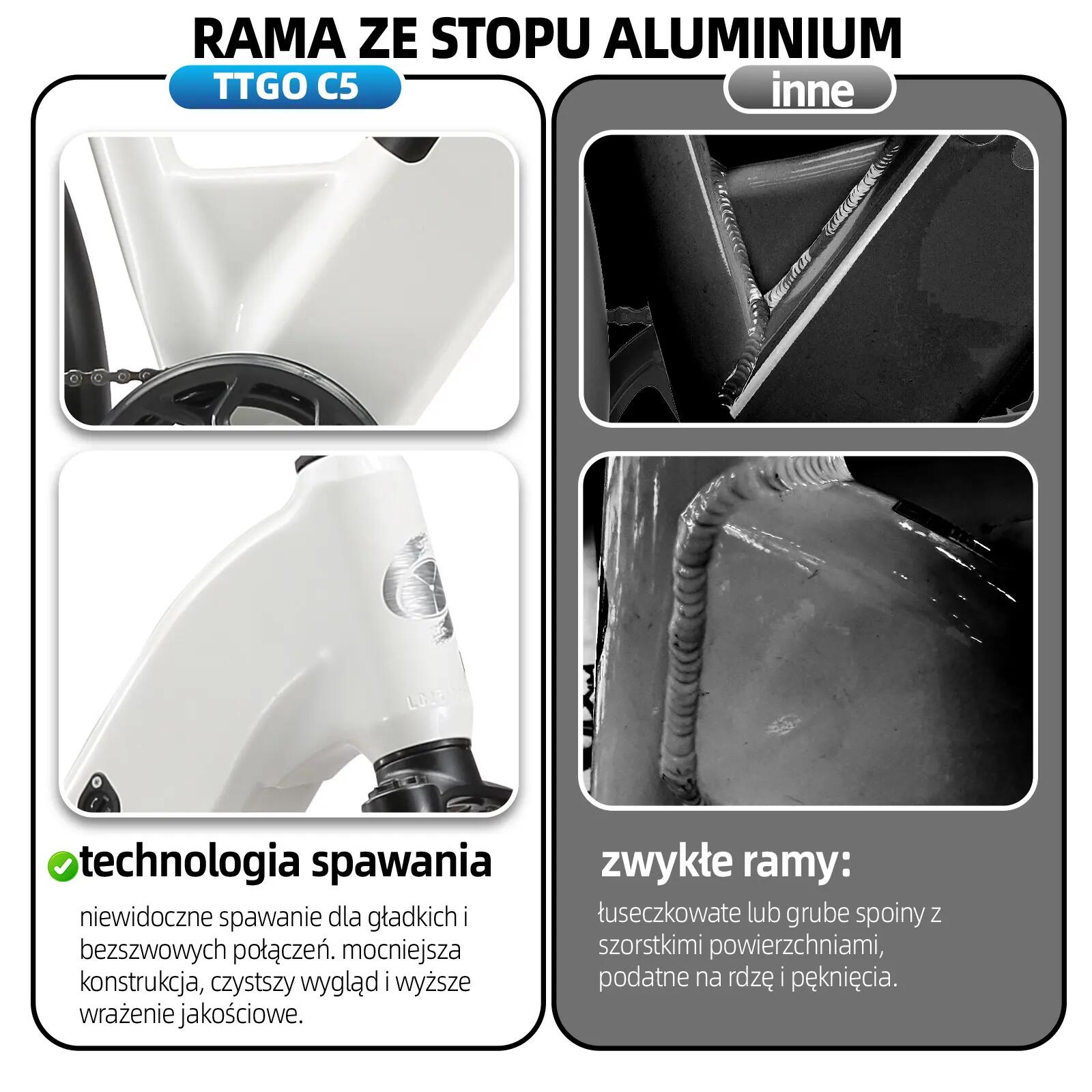 Elektryczny rower dla dorosłych TTGO C5 48V 13,5Ah bateria 12/15