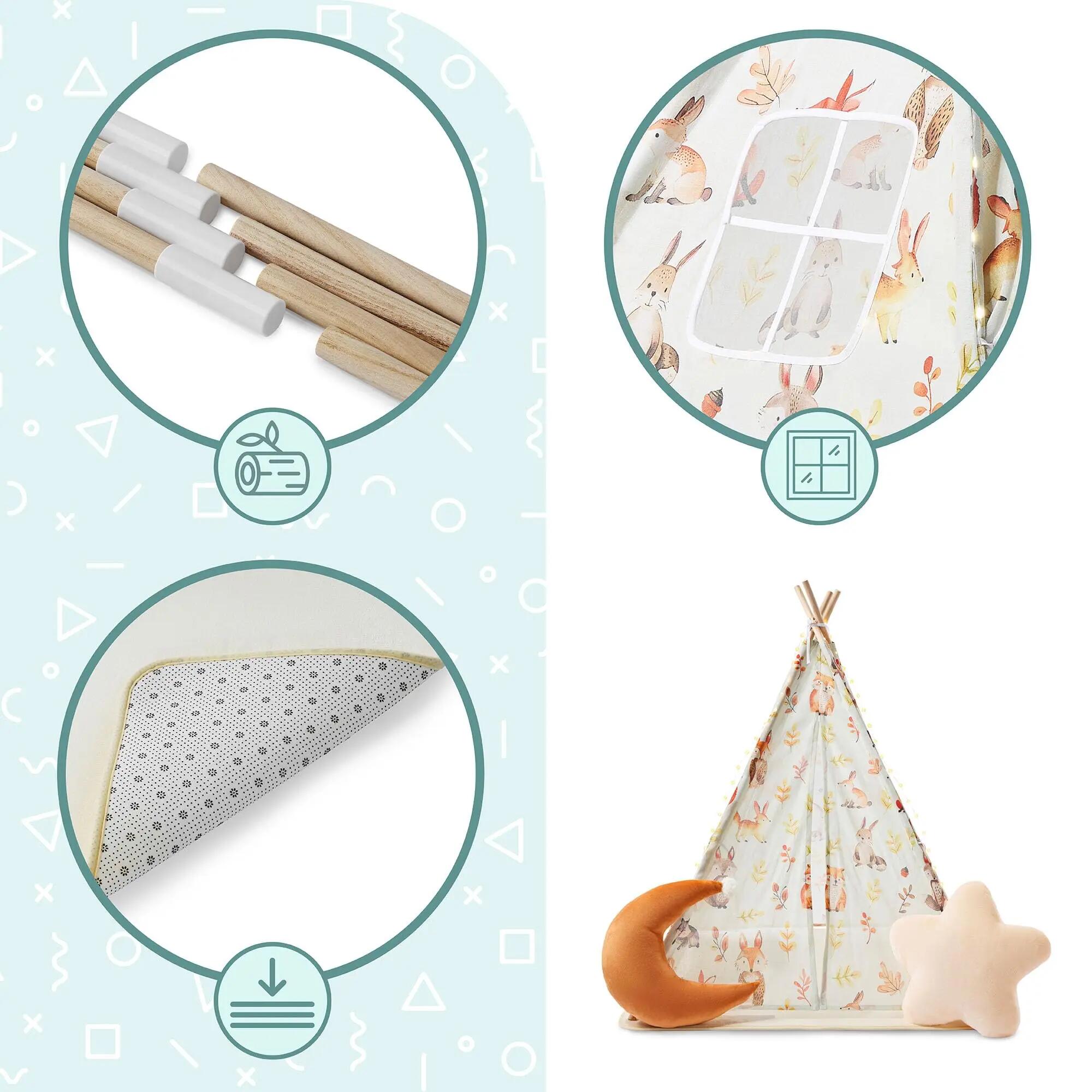 Tenda tipó infantil – estimulação – unissexo – pinho e poliéster – bege/azeitona 3/10