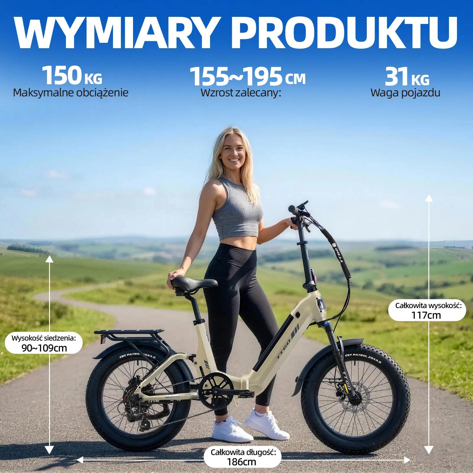 Rower elektryczny TTGO F7 (dorosły), silnik 250W, bateria 48V 15Ah 14/15