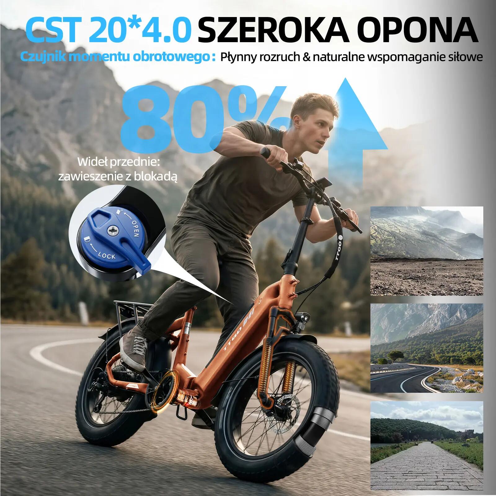 Rower elektryczny dla dorosłych F6Boost, opony 20"×4,0", akumulator 48V 18Ah. 11/12