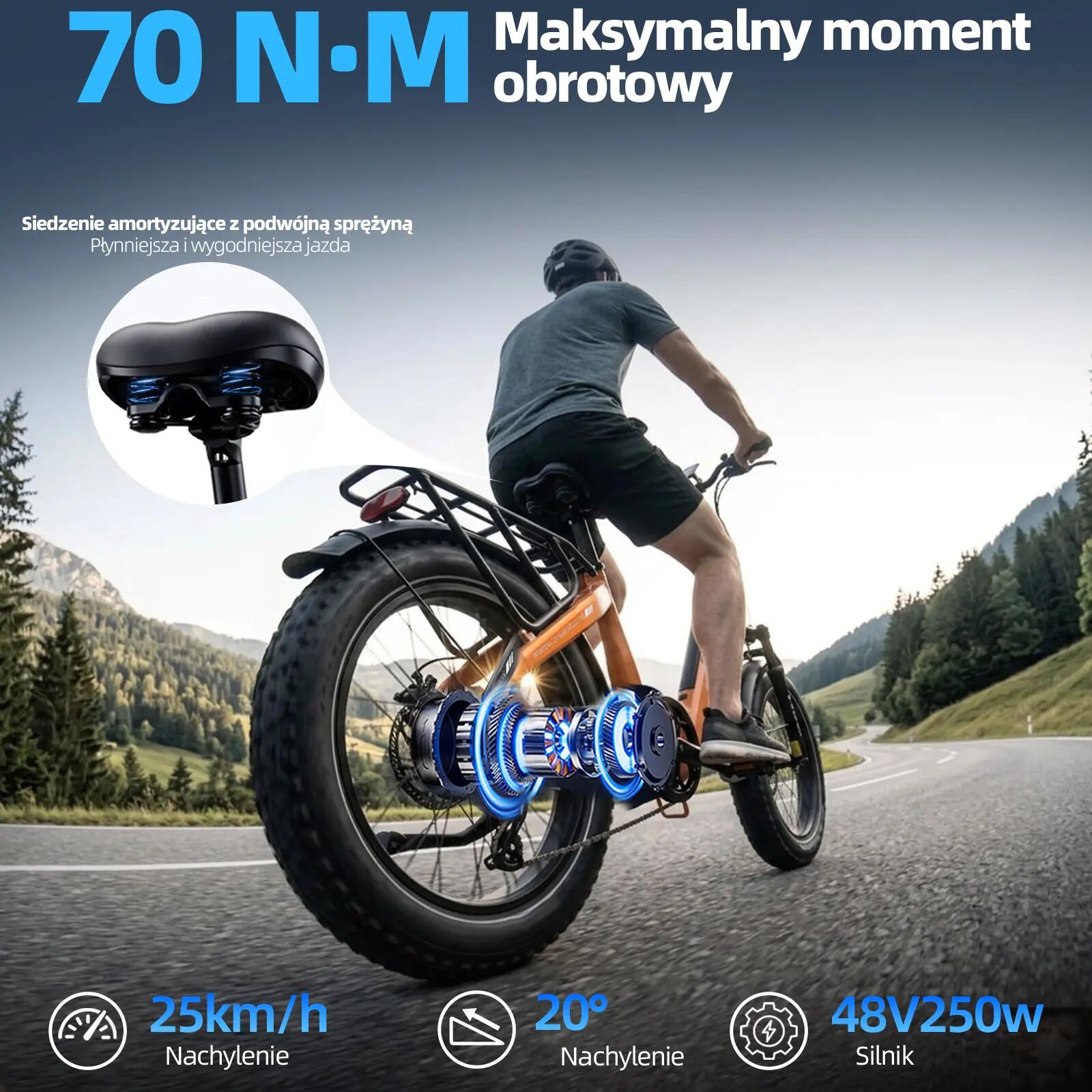 Rower elektryczny dla dorosłych F6Boost, opony 20"×4,0", akumulator 48V 18Ah. 10/12