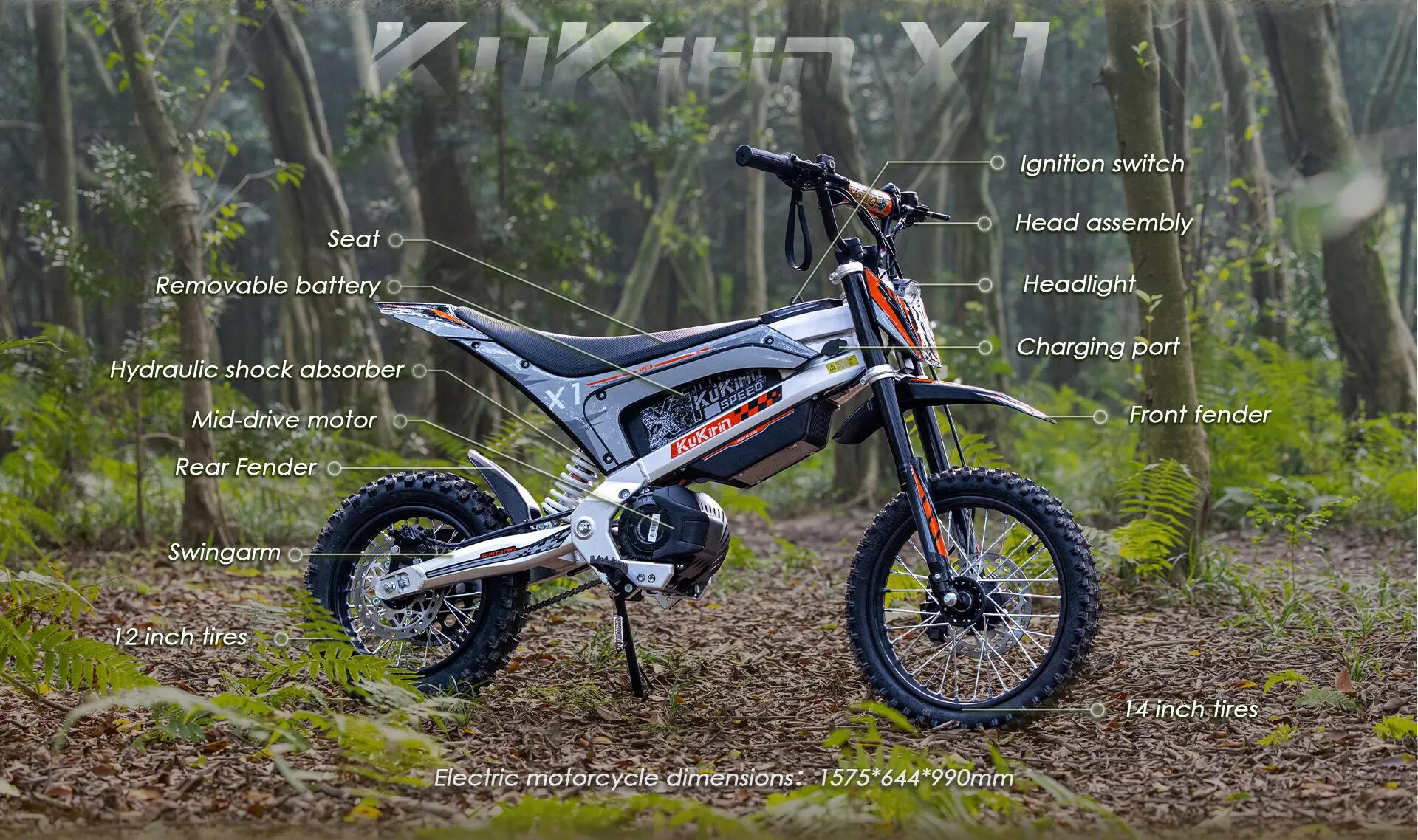 Moto elettrica off-road X1 Pneumatici off-road 12" & 14" Batteria 36V20Ah 7/15