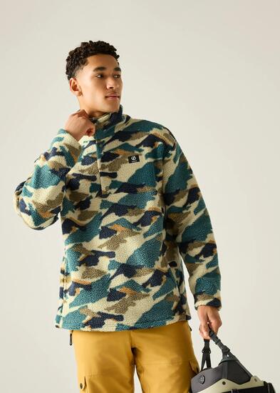 Pull polaire imprimé à demi-zip pour homme