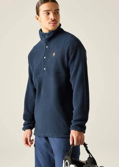 Herren-Fleecejacke mit zwei Druckknöpfen und halbem Reißverschluss