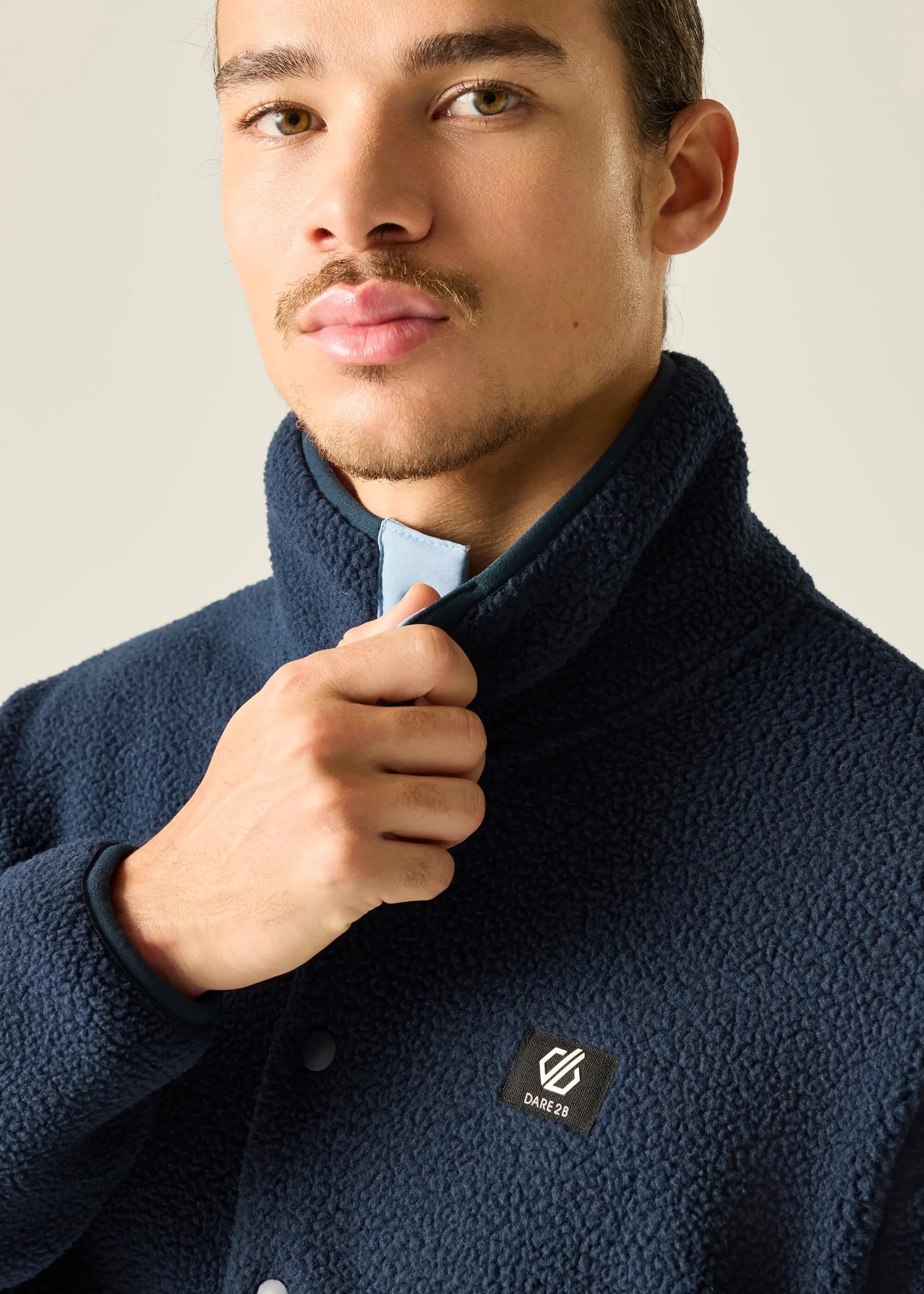 Heren fleece met dubbele drukknoopsluiting en halve rits 5/6