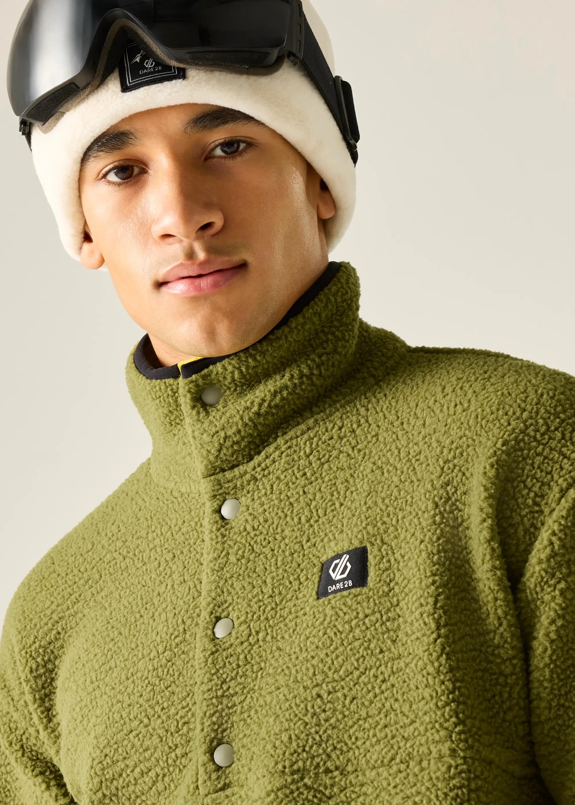 Heren fleece met dubbele drukknoopsluiting en halve rits 4/6