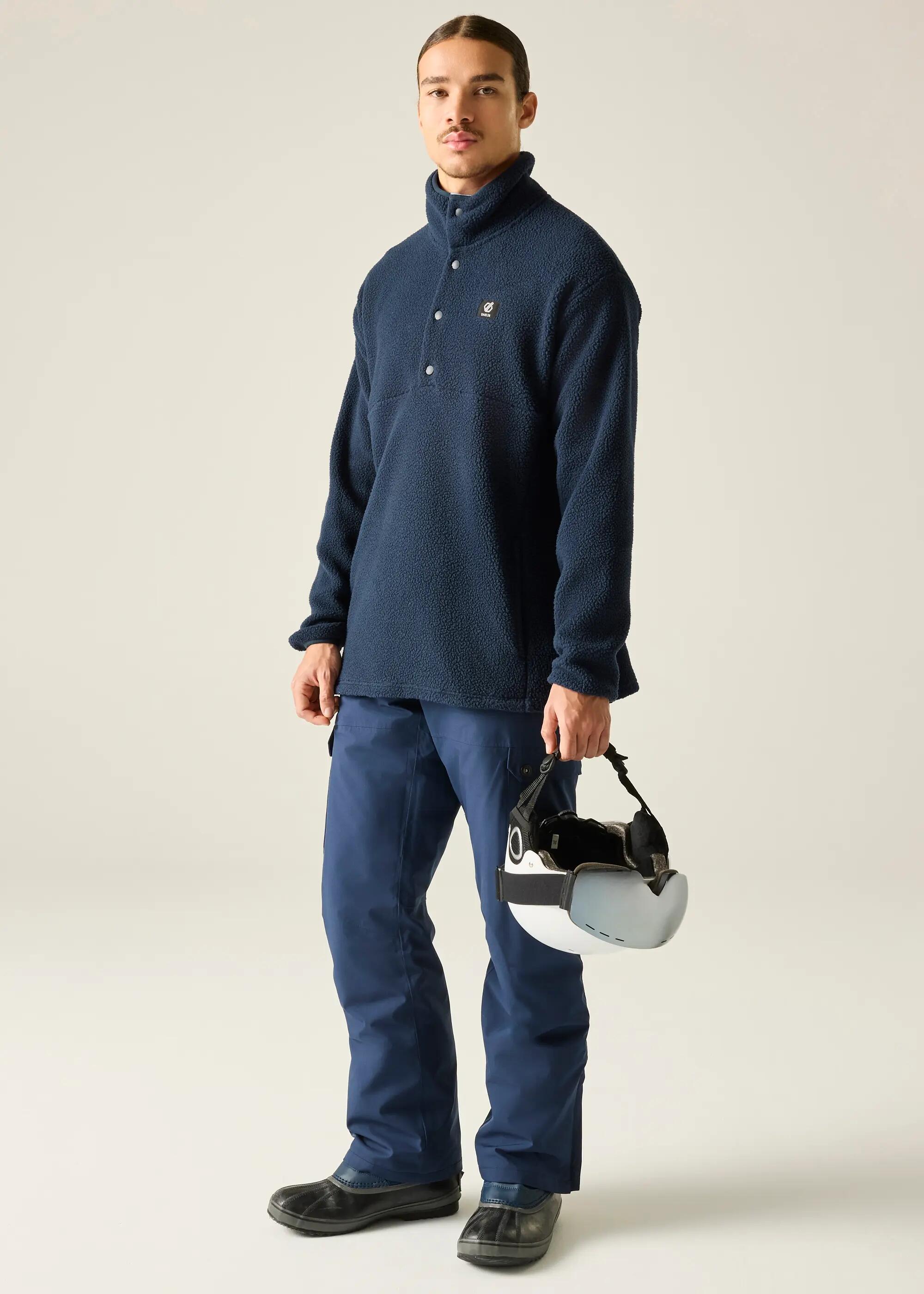Heren fleece met dubbele drukknoopsluiting en halve rits 3/6