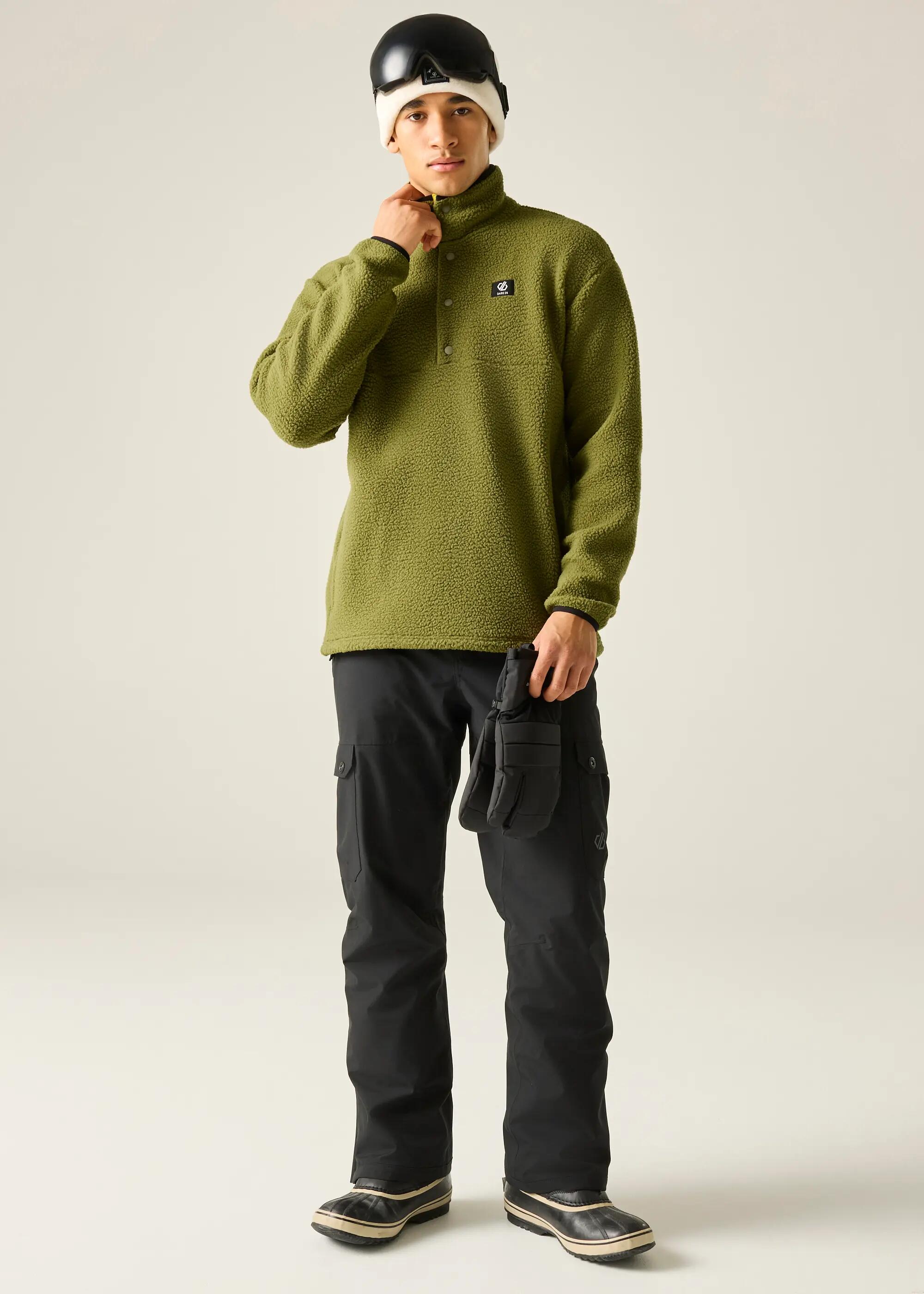 Heren fleece met dubbele drukknoopsluiting en halve rits 3/6