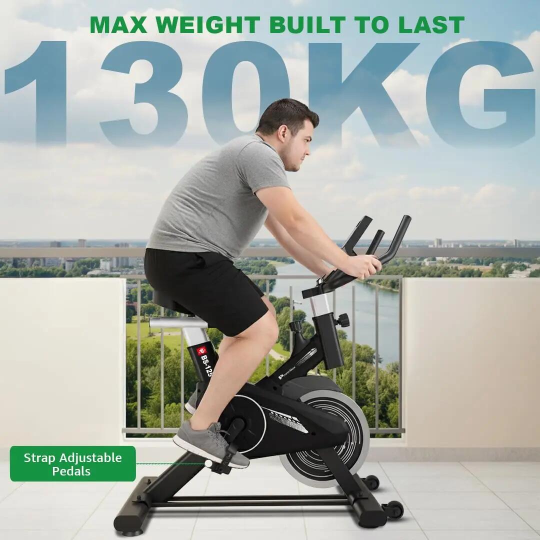 PowerMax Fitness BS-125 Spin Exercise Bike for Home use, 16mm 6Kg Flywheel, Max User Weight 130kg, LCD Display, 2pc Crank, Heart rate sensor, Knob braking, Adjustable foot strap and seat -  5