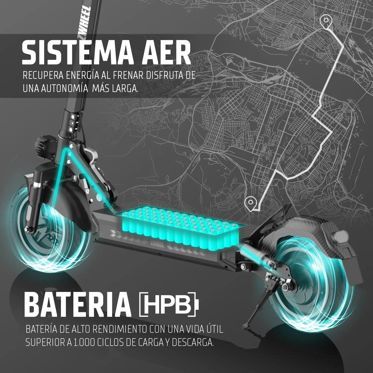 Trotinete elétrico ZWheel ZRino SE , 1000W, 15000mAh, 50km, noir 6/12