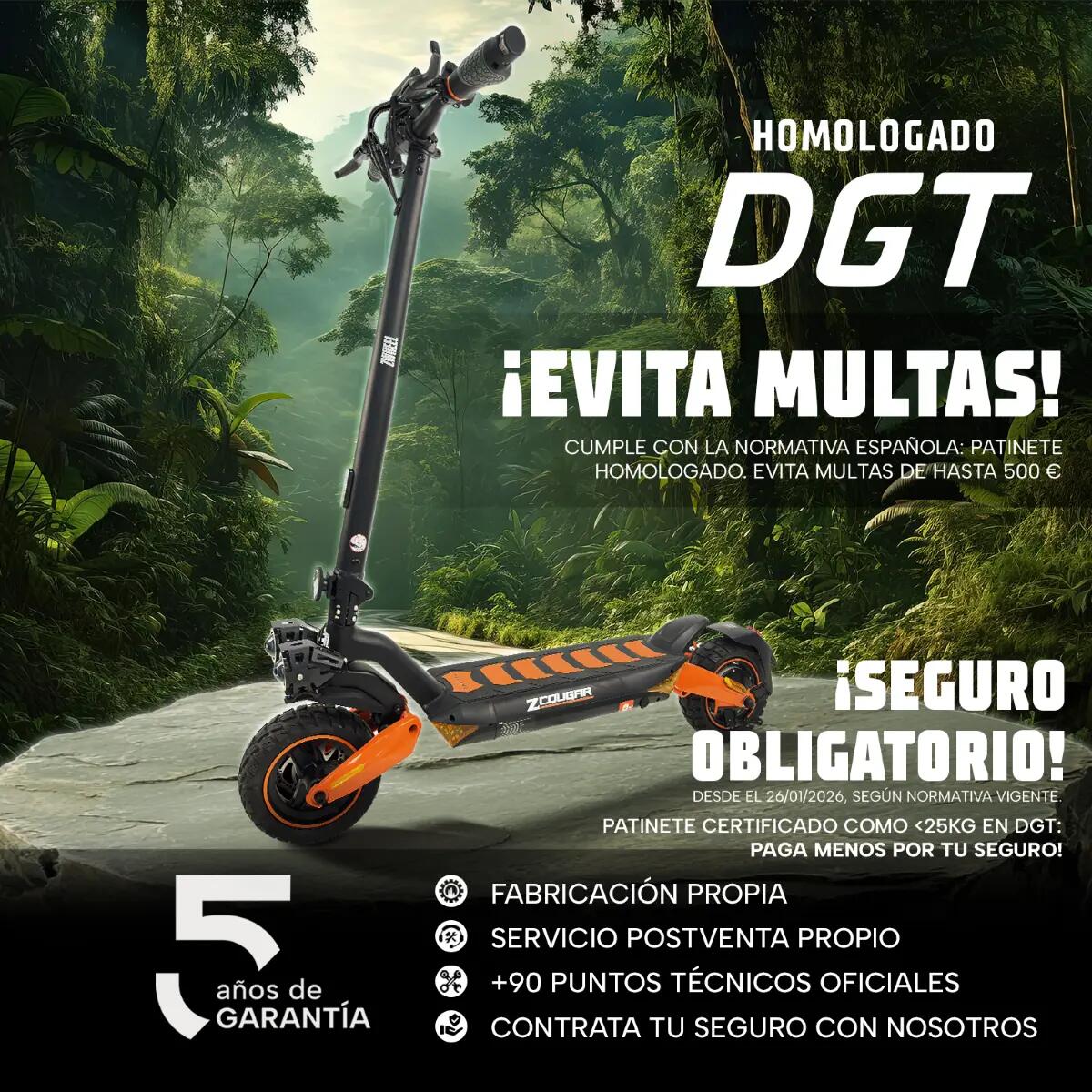 Patinete eléctrico ZWheel Zcougar Plus 1600W 20Ah 70km homologado DGT 5/10