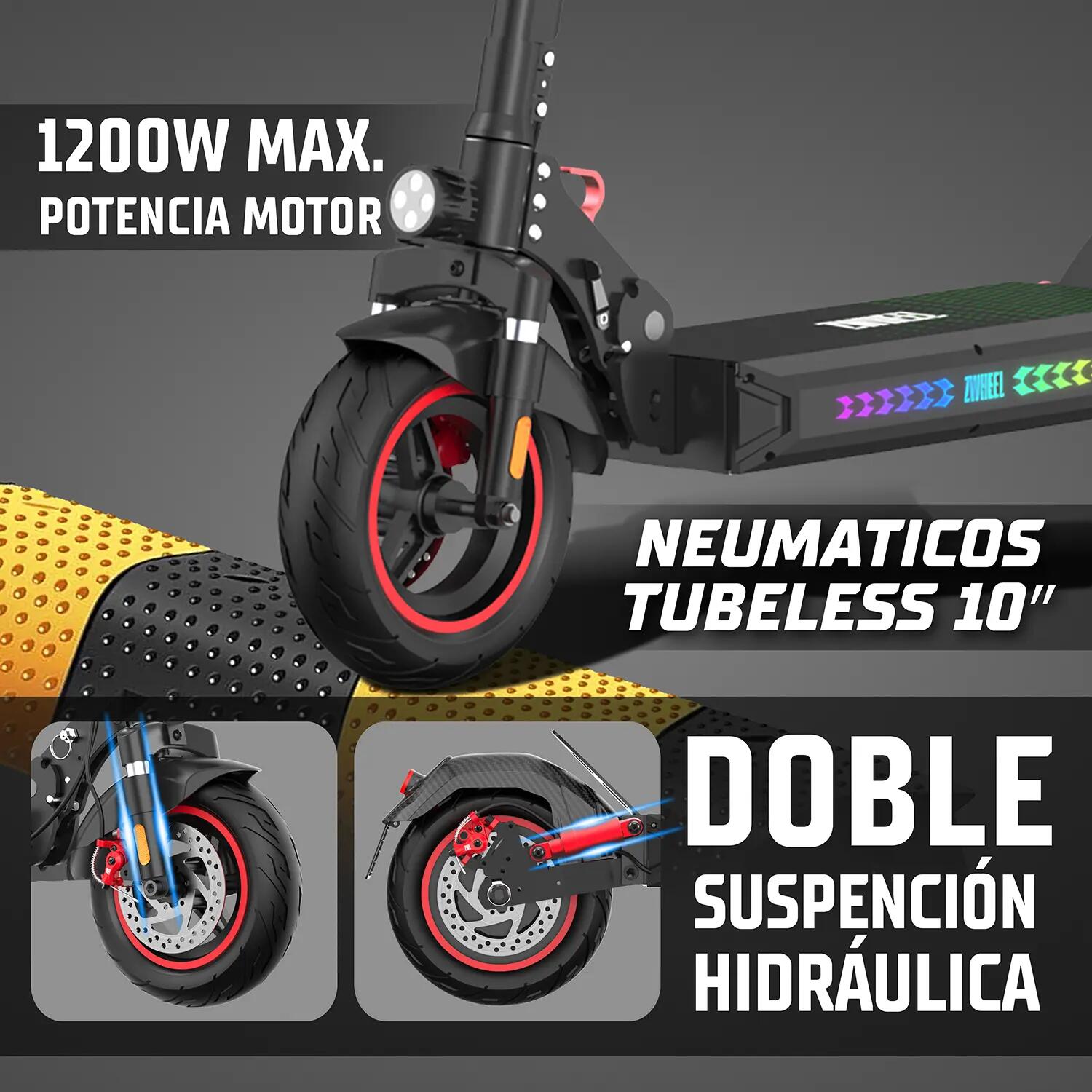 Trotinete elétrico ZWheel ZRino SE , 1000W, 15000mAh, 50km, noir 3/12