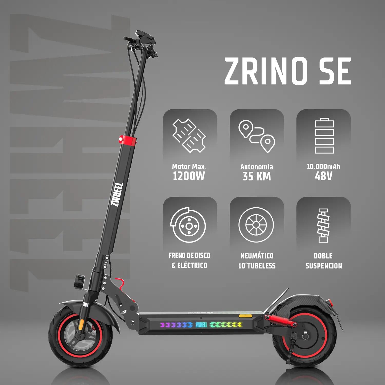 Trotinete elétrico ZWheel ZRino SE , 1000W, 15000mAh, 50km, noir 2/12