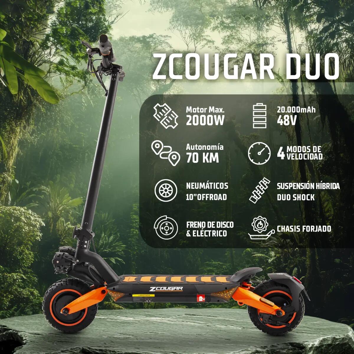 Patinete eléctrico ZWheel ZCougar Duo T, 2000W, 960Wh, hasta 70km 6/14