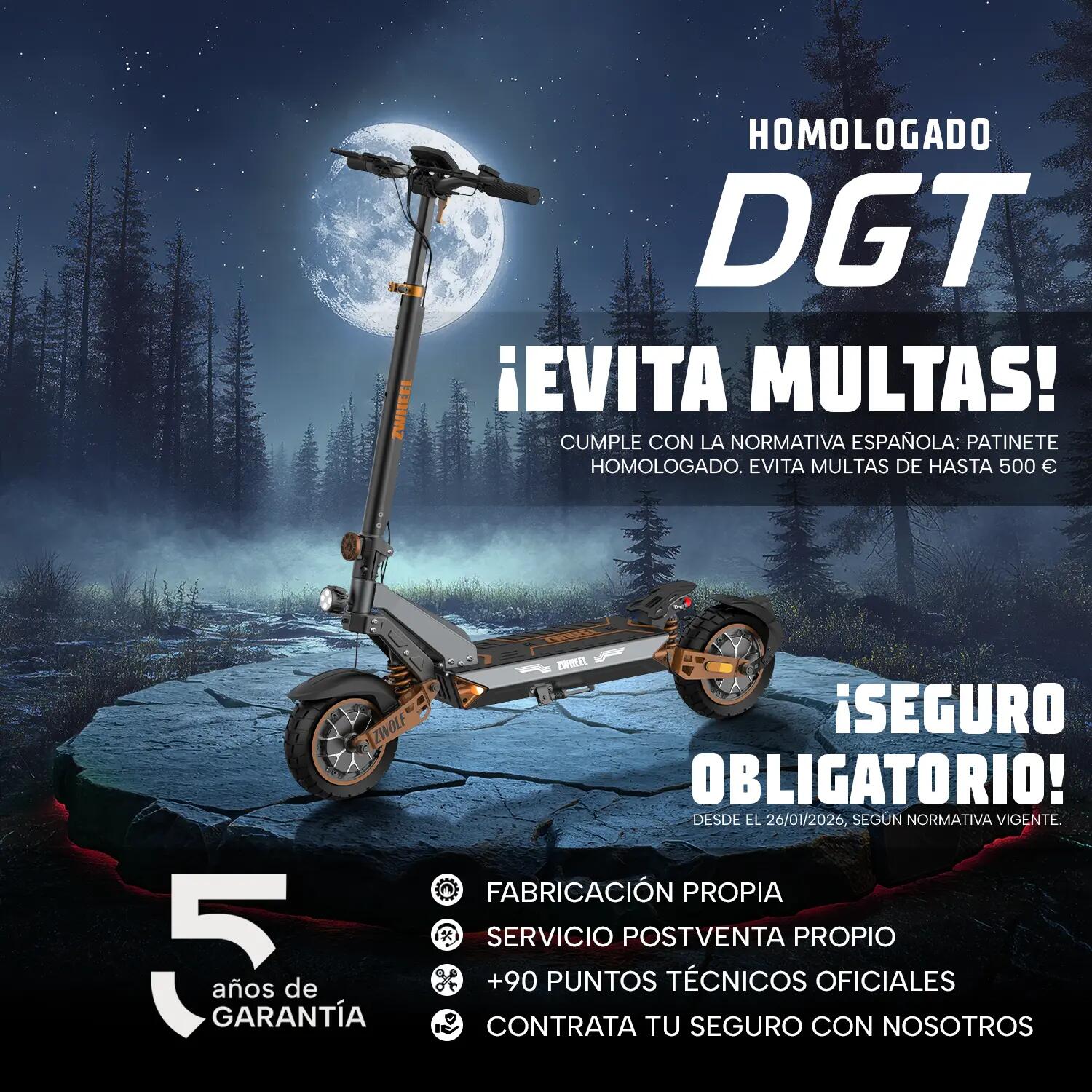Patinete eléctrico ZWheel ZWolf Duo 2000W 20Ah 70km certificado por la DGT 7/13