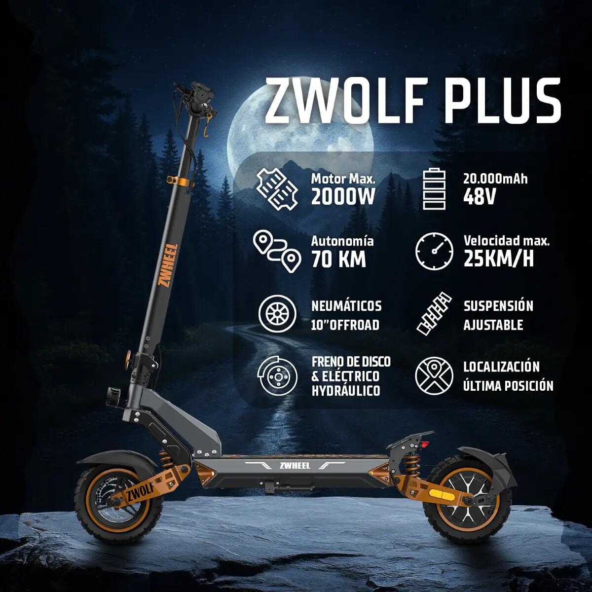 Patinete eléctrico ZWheel ZWolf Plus 2000W 20Ah 70km certificado por la DGT 2/13