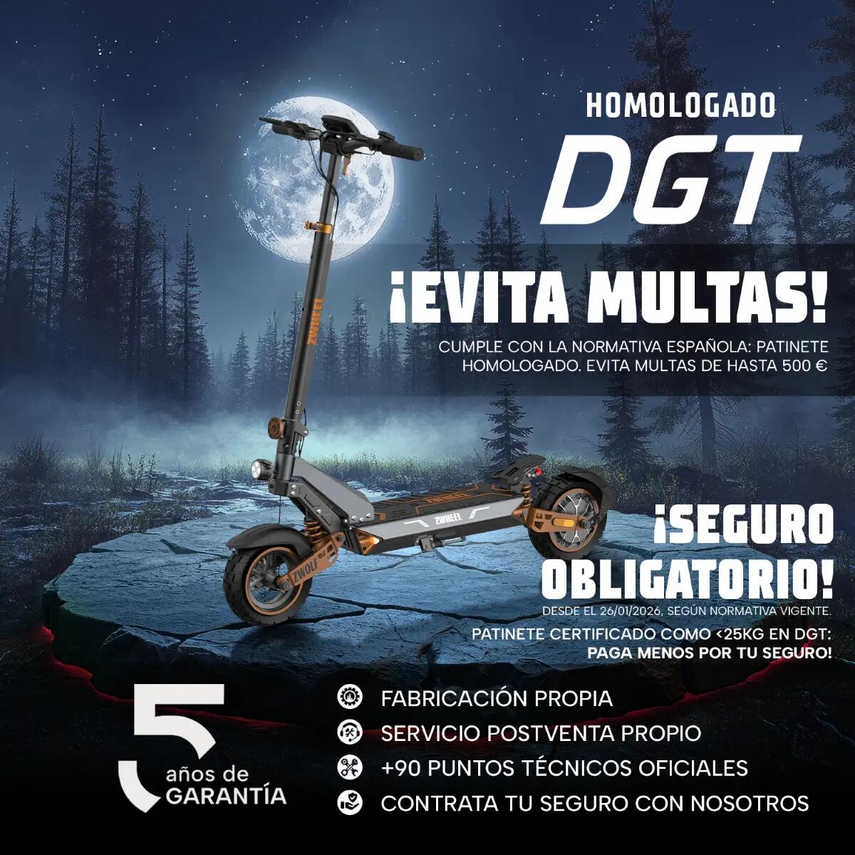 Patinete eléctrico ZWheel ZWolf Plus 2000W 20Ah 70km certificado por la DGT 11/13