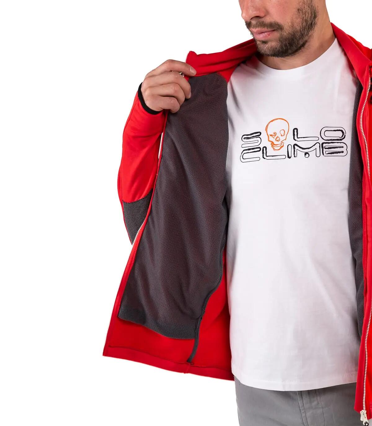 Casaco Polar Yukón Alpinismo Homem Polivalente Com Capuz Vermelho-Branco 3/5