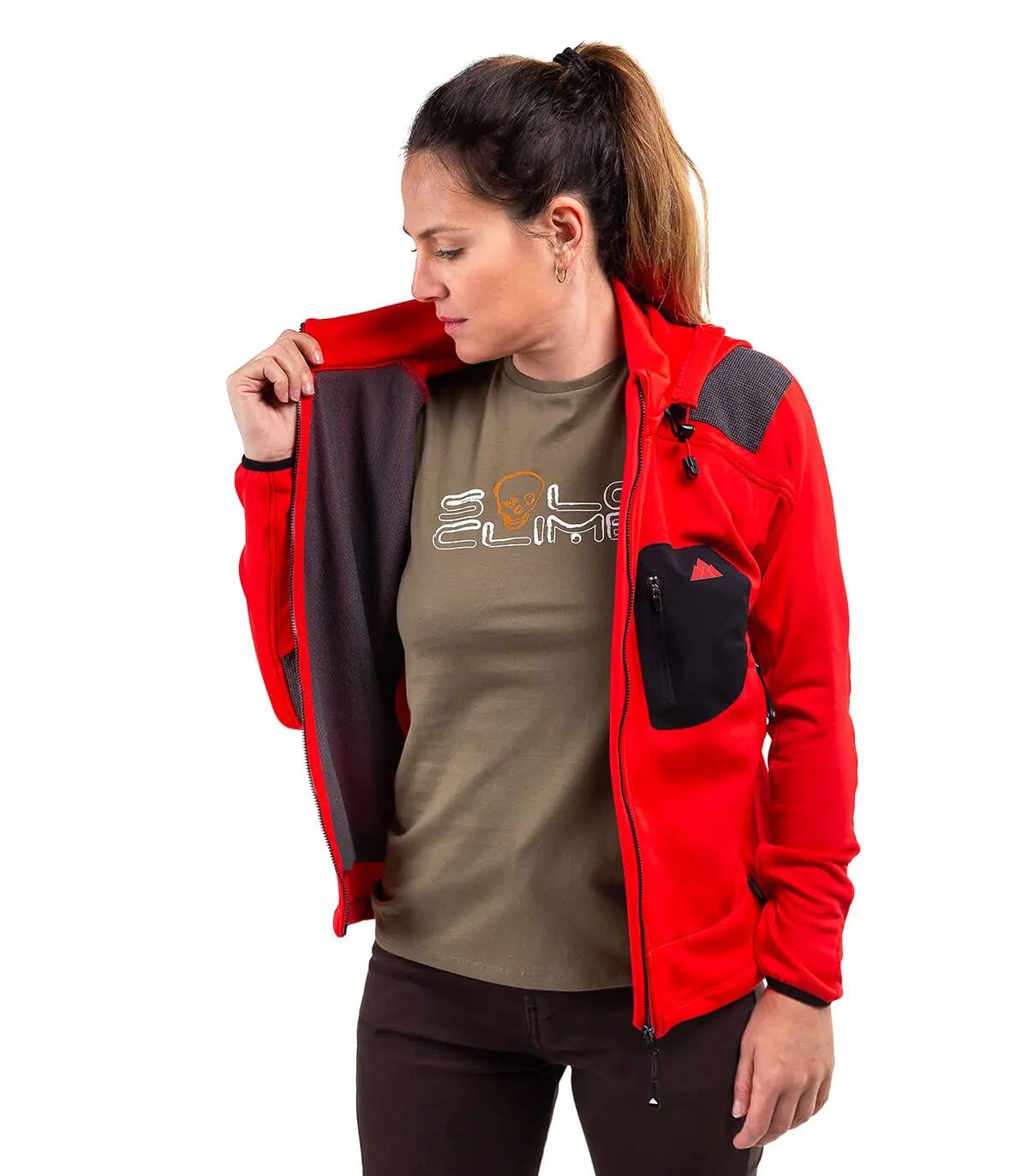 Forro Polar de Montaña y Escalada con Capucha Yukón Mujer Rojo-Negro 2/5