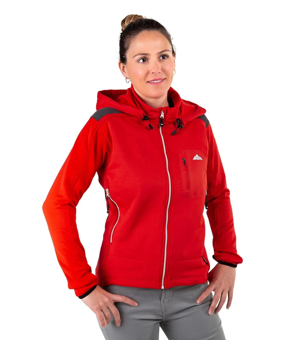 Forro Polar de Montaña y Escalada con Capucha Yukón Mujer Rojo-Blanco 2/5