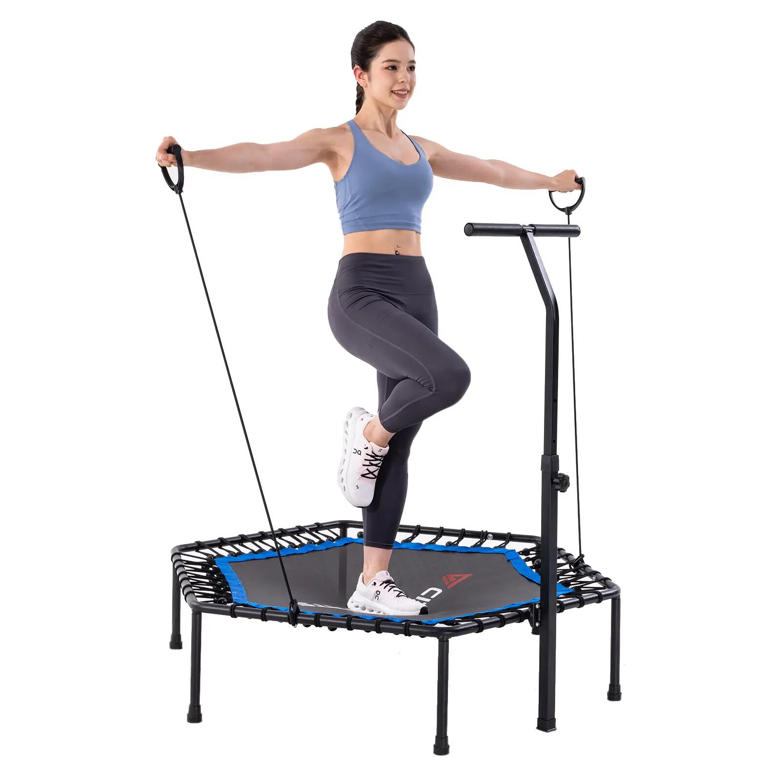 Trampolim de fitness dobrável com barra de apoio, até 100 kg. 2/8