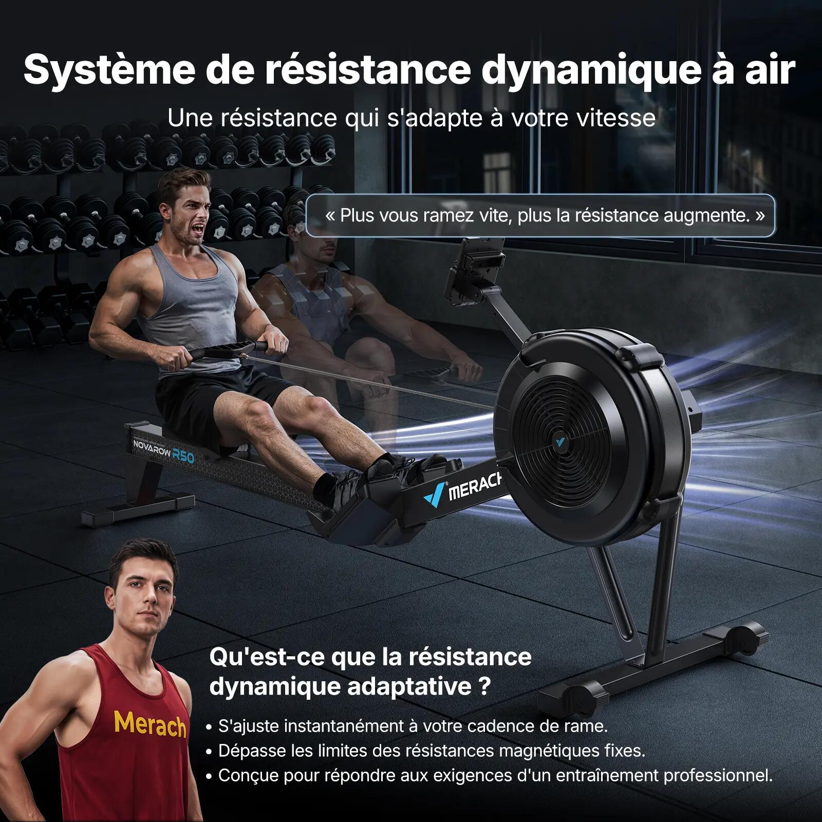 Luft-Rudergerät klappbar, Bluetooth, LCD, Profi-Cardio, bis 158kg, ergonomisch 3/7