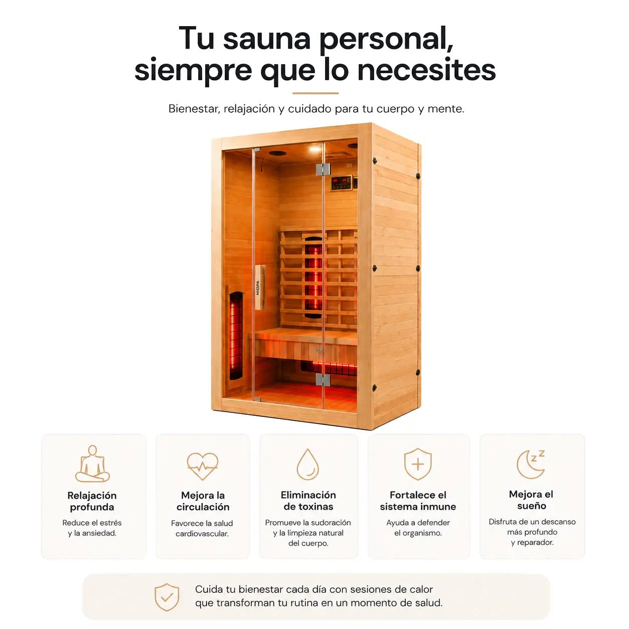 Sauna Infrarouge pour 2 Personnes avec 5 Panneaux, Bluetooth et Contrôle Digital 6/7