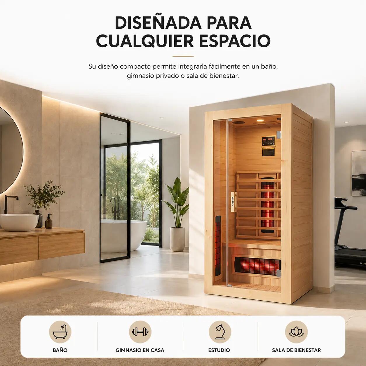 Sauna Infrarouge en Bois Massif pour Maison Individuelle avec 4 Panneaux et 7/7