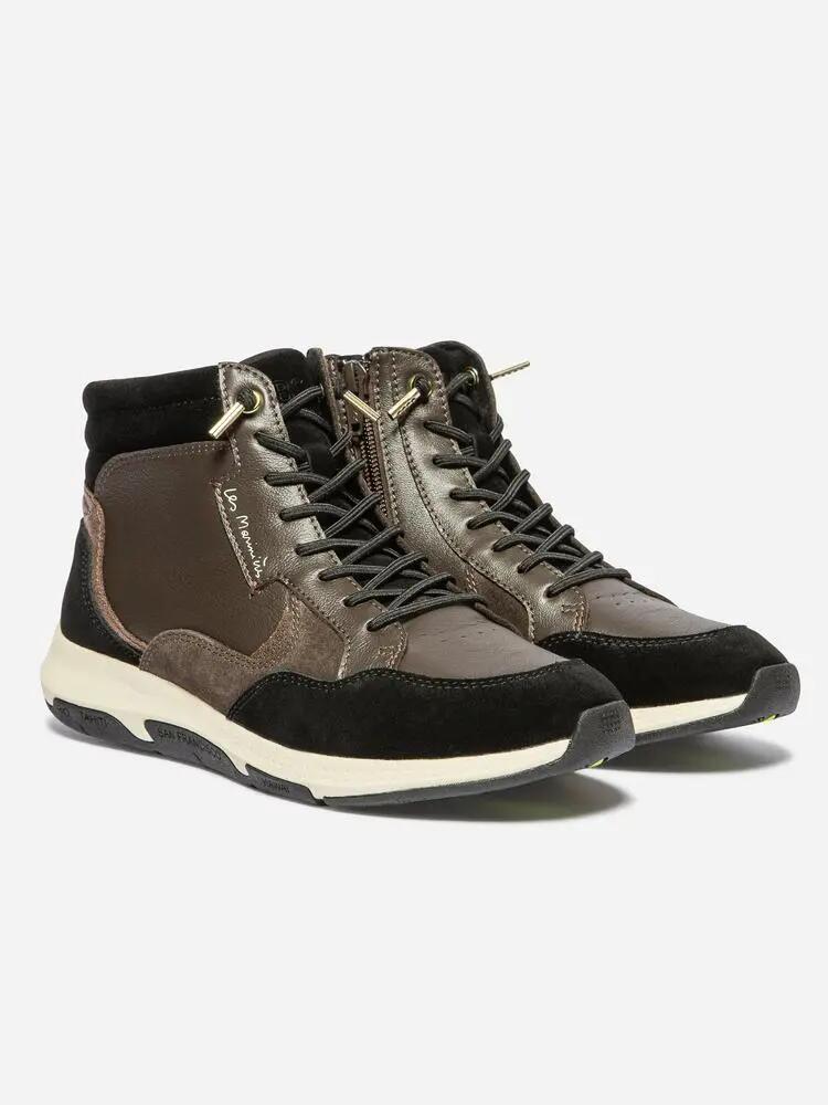 Tennis hautes - Femme - Cuir, zip élastique - JUNIMID - Marron 5/5