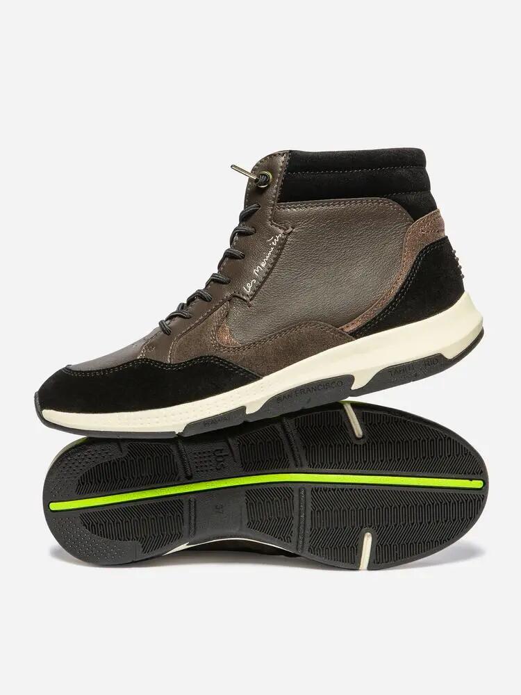 Tennis hautes - Femme - Cuir, zip élastique - JUNIMID - Marron 4/5