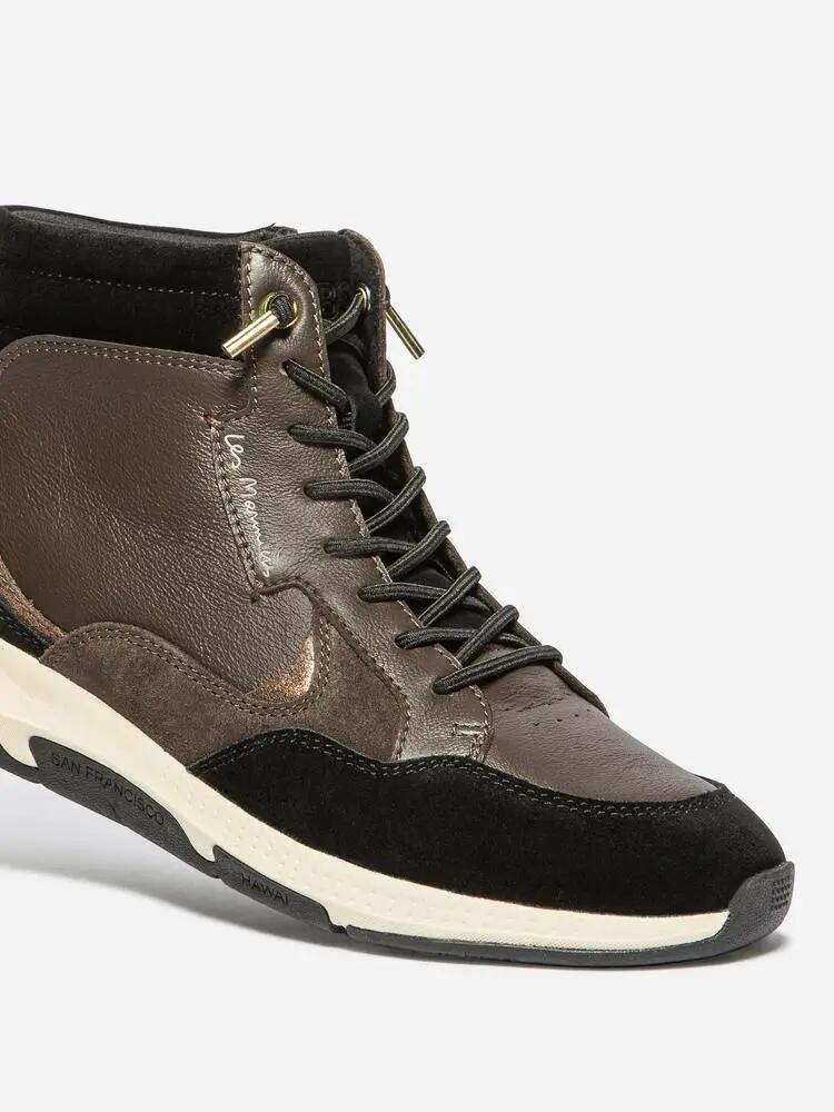 Tennis hautes - Femme - Cuir, zip élastique - JUNIMID - Marron 3/5