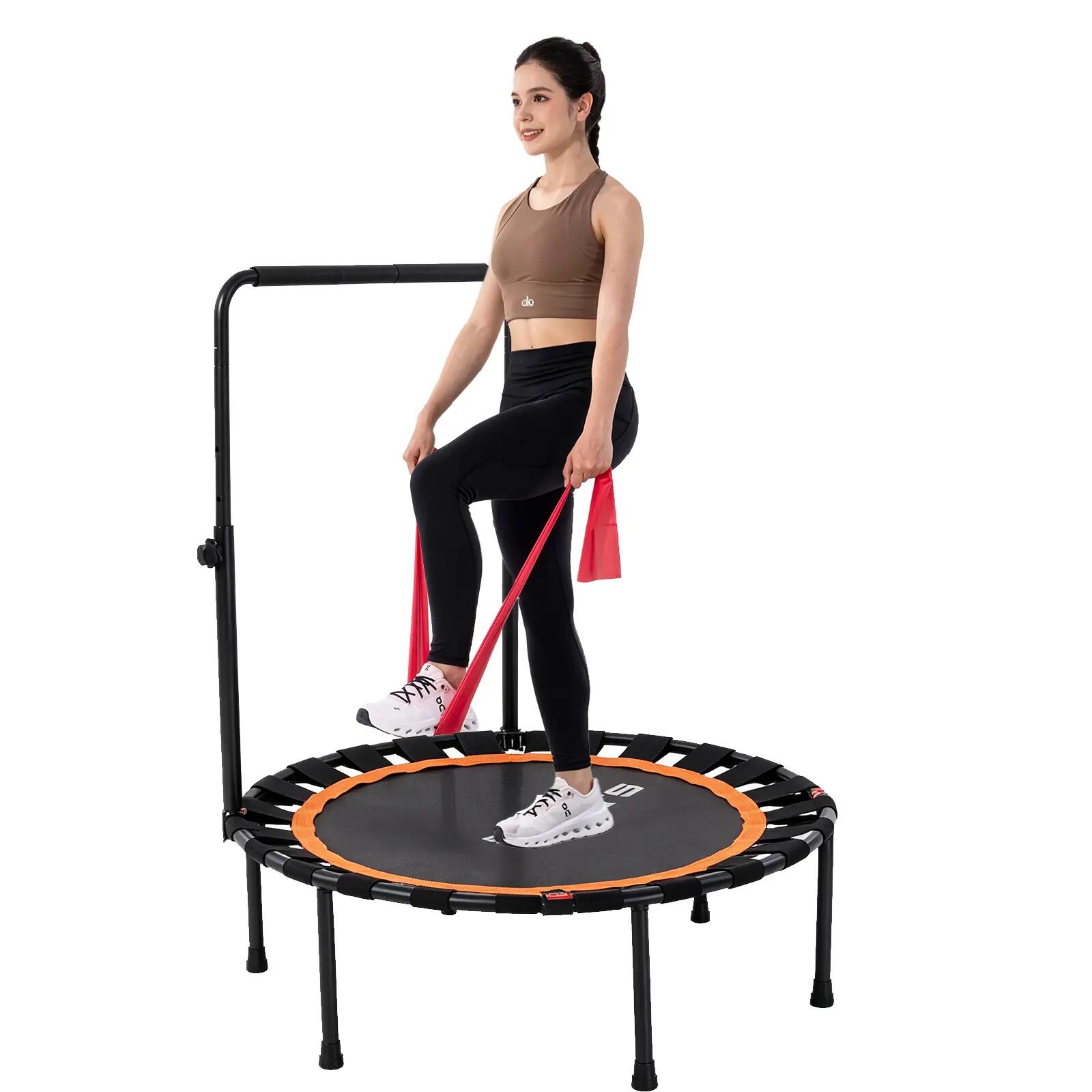 Trampolim de fitness dobrável com barra de apoio, design silencioso e resistente 3/9