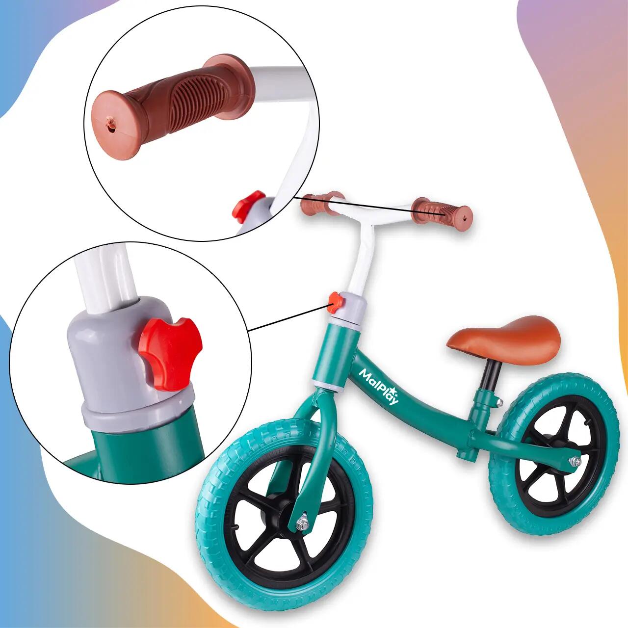 Bicicleta de equilíbrio infantil Eva com rodas de 12 polegadas, cor turquesa. 11/11