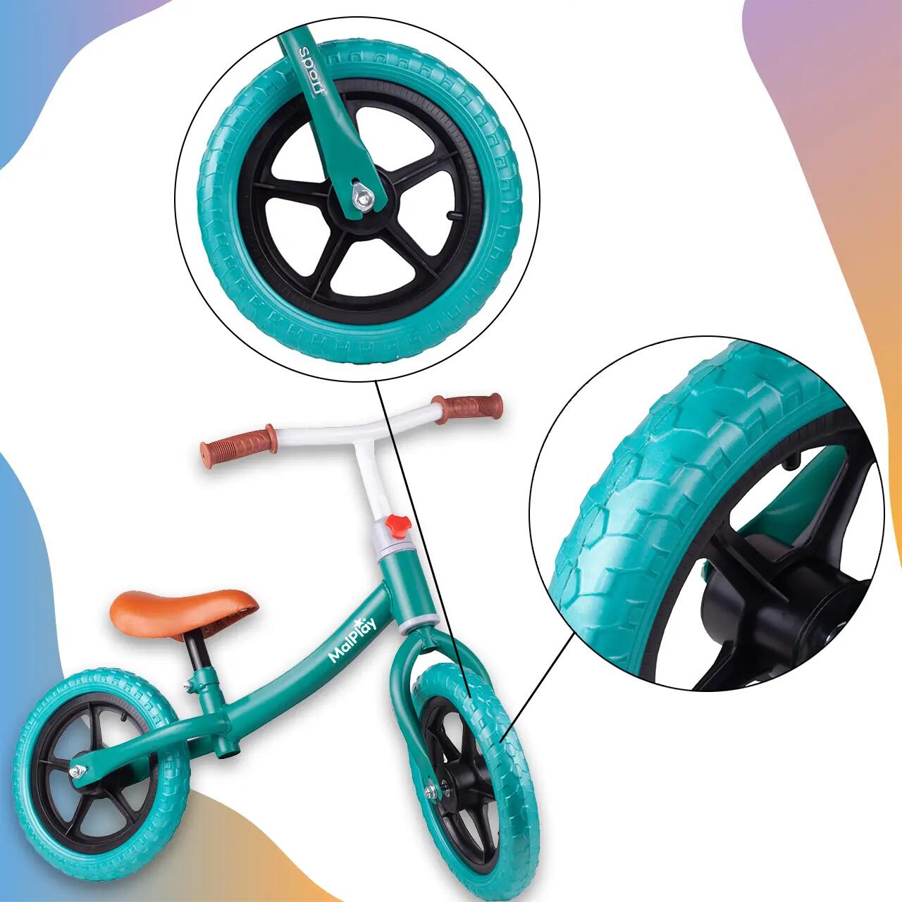 Bicicleta de equilíbrio infantil Eva com rodas de 12 polegadas, cor turquesa. 10/11