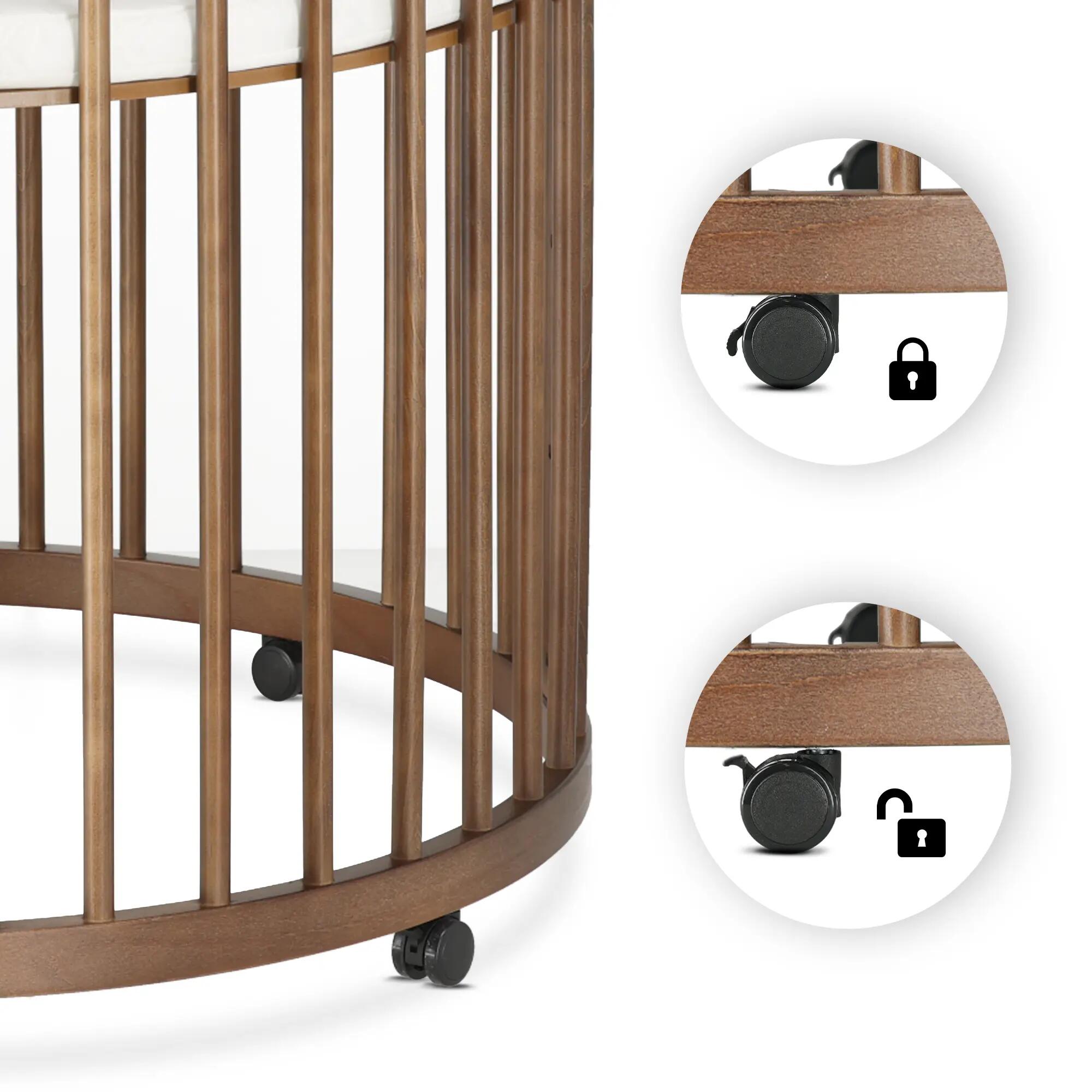 Box Willow - Box Bambini Rotondo con Materasso - Box con Ruote - Marrone 7/8