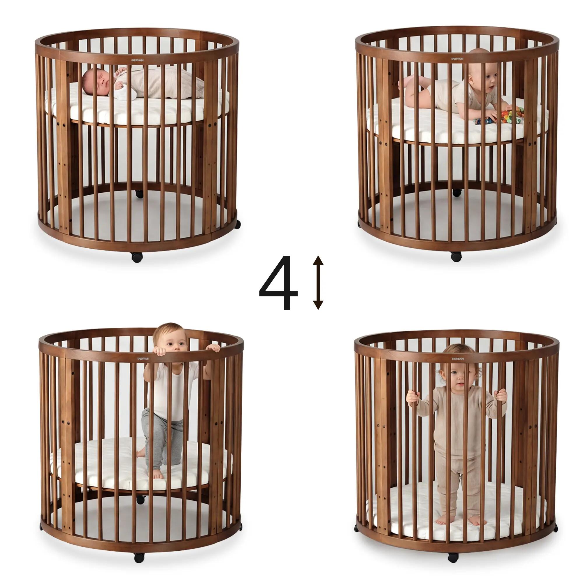 Box Willow - Box Bambini Rotondo con Materasso - Box con Ruote - Marrone 6/8