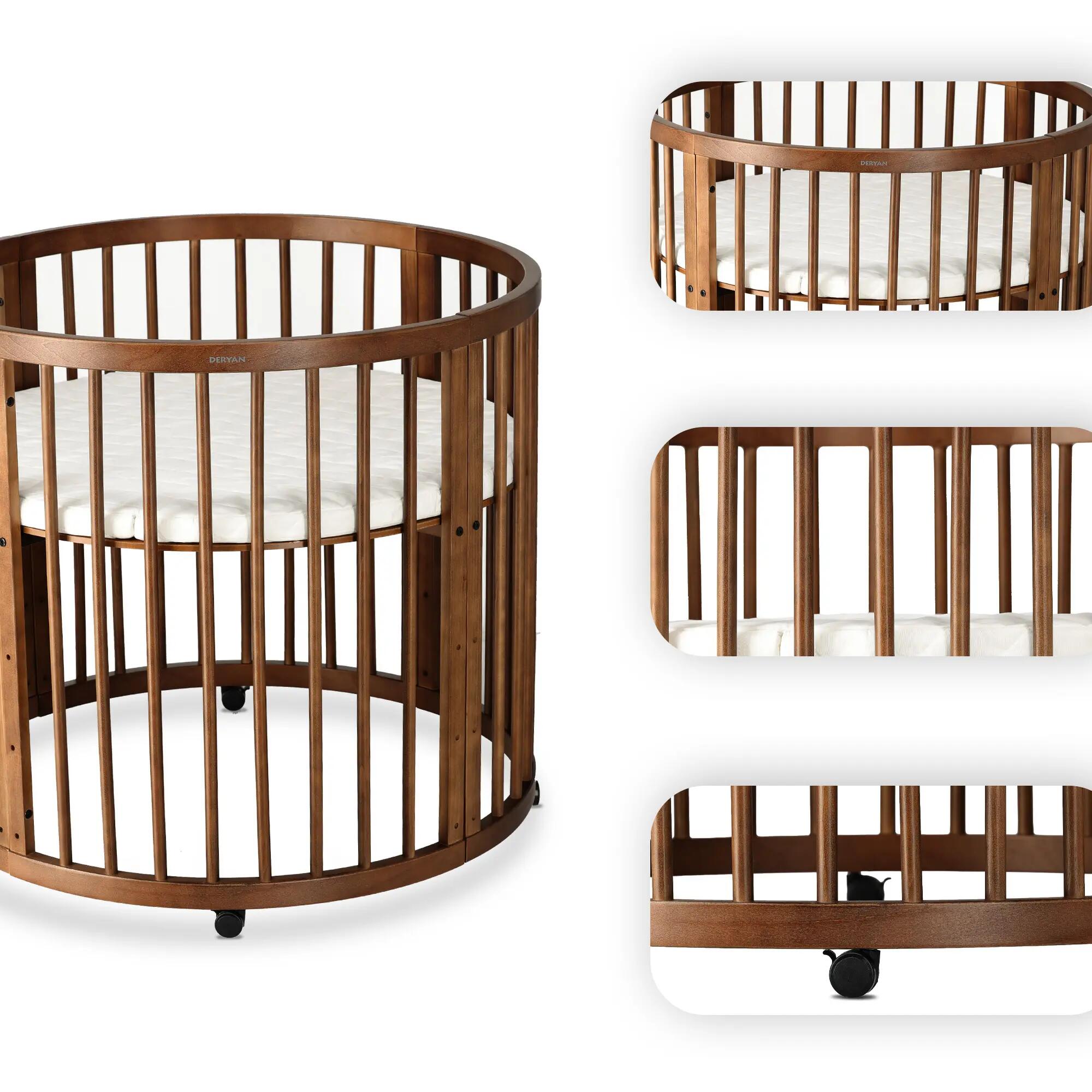 Box Willow - Box Bambini Rotondo con Materasso - Box con Ruote - Marrone 4/8
