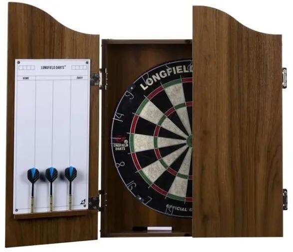 Armoire en bois marron avec jeu de fléchettes en sisal 2/5