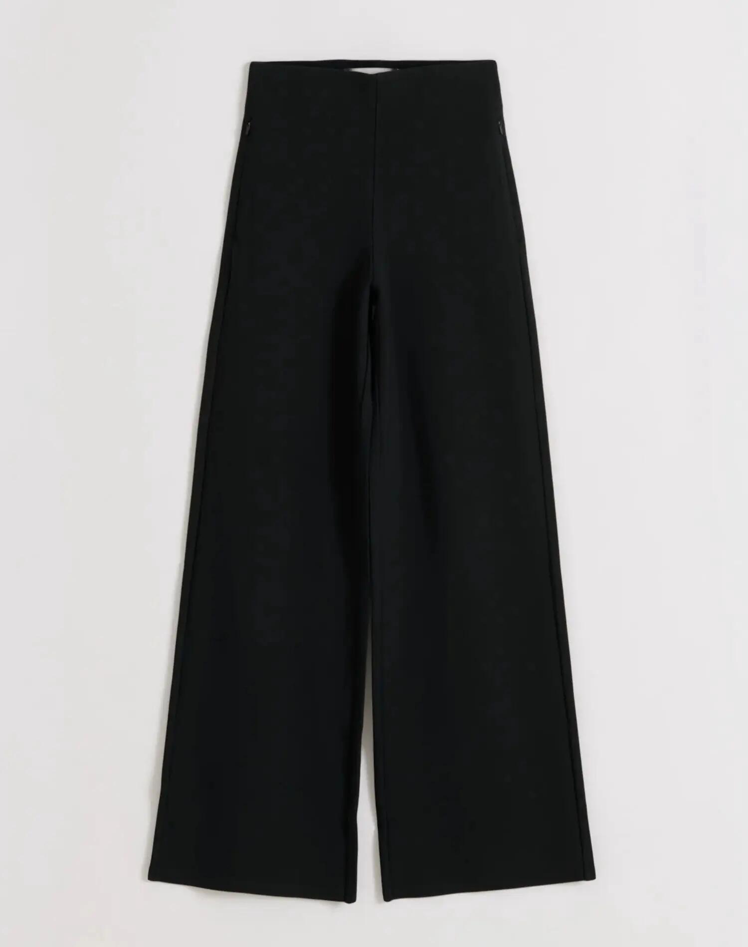 Mujer Pantalón Talle Alto Pernera Ancha para Bajitas Luxe Negro 5/5