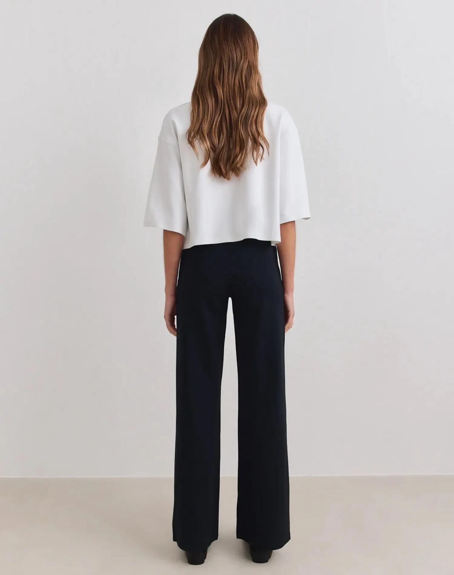 Mujer Pantalón Talle Alto Pernera Ancha para Bajitas Luxe Negro 2/5