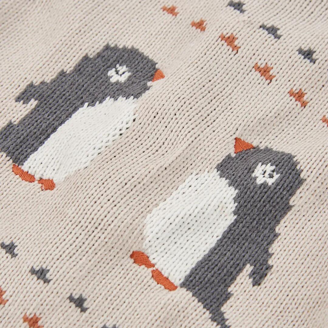 Conjunto punto bebé niño beige con pingüinos 7/7