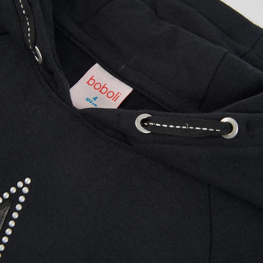 Vestido felpa negro con estrella y capucha 3/4