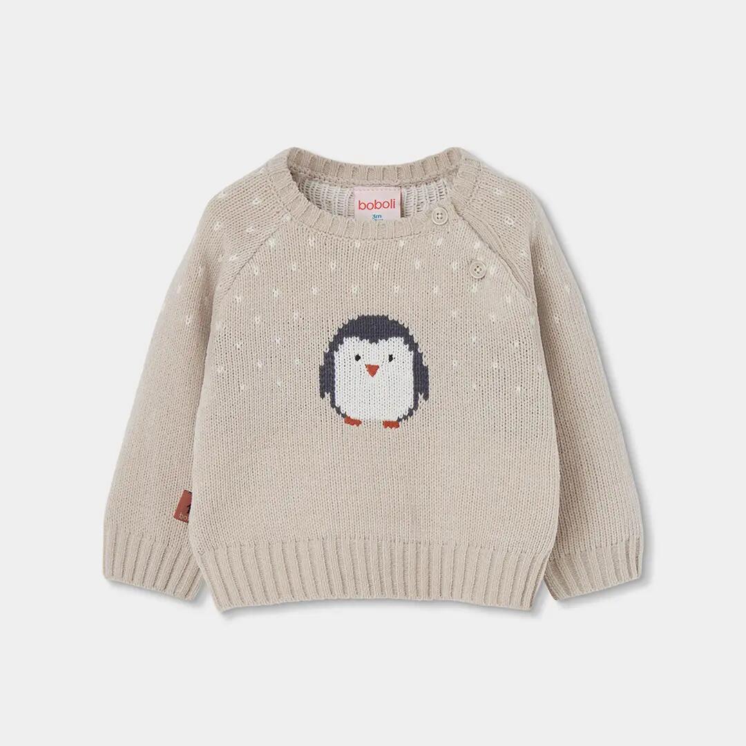 Conjunto bebé beige estampado de pingüino 3/7