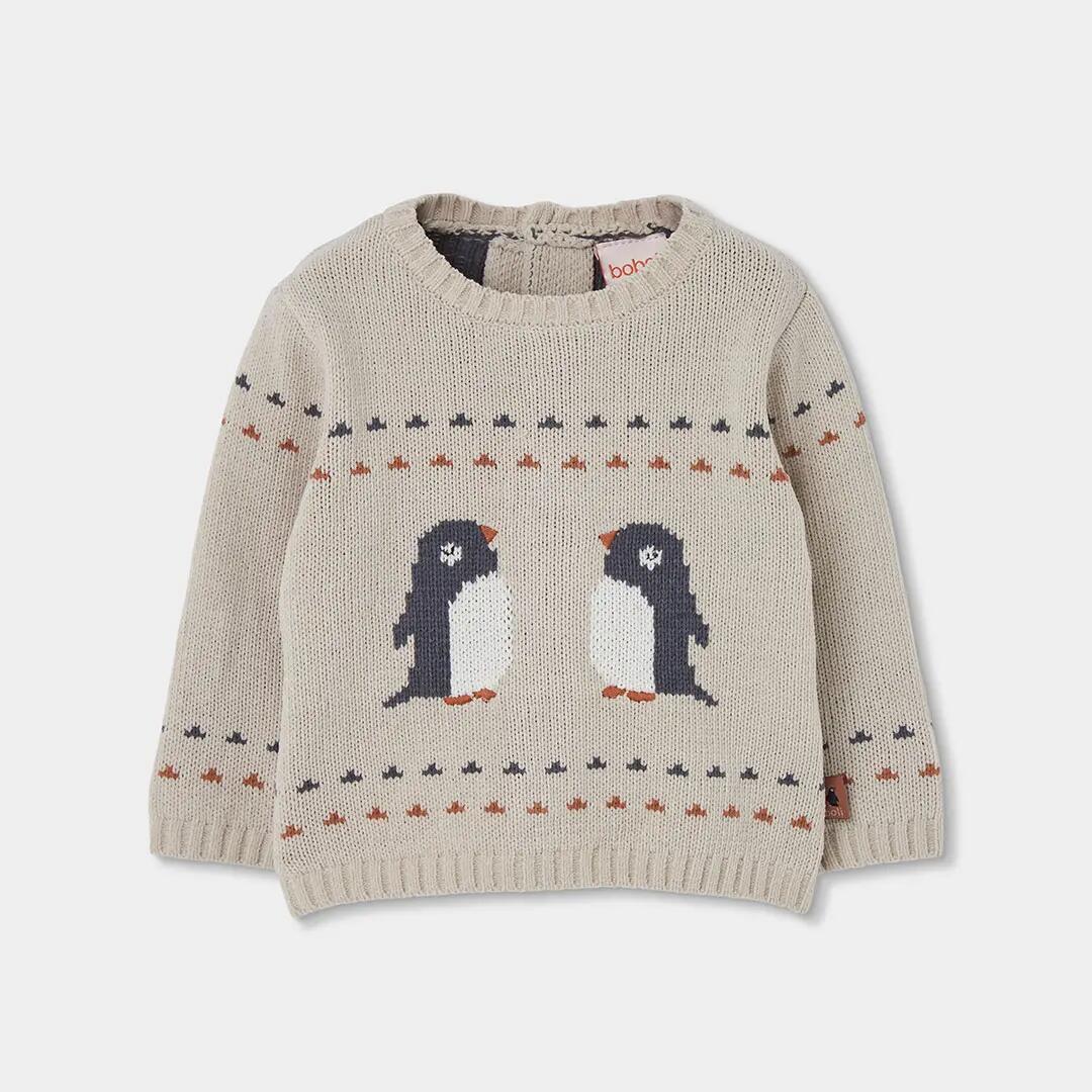 Conjunto punto bebé niño beige con pingüinos 3/7
