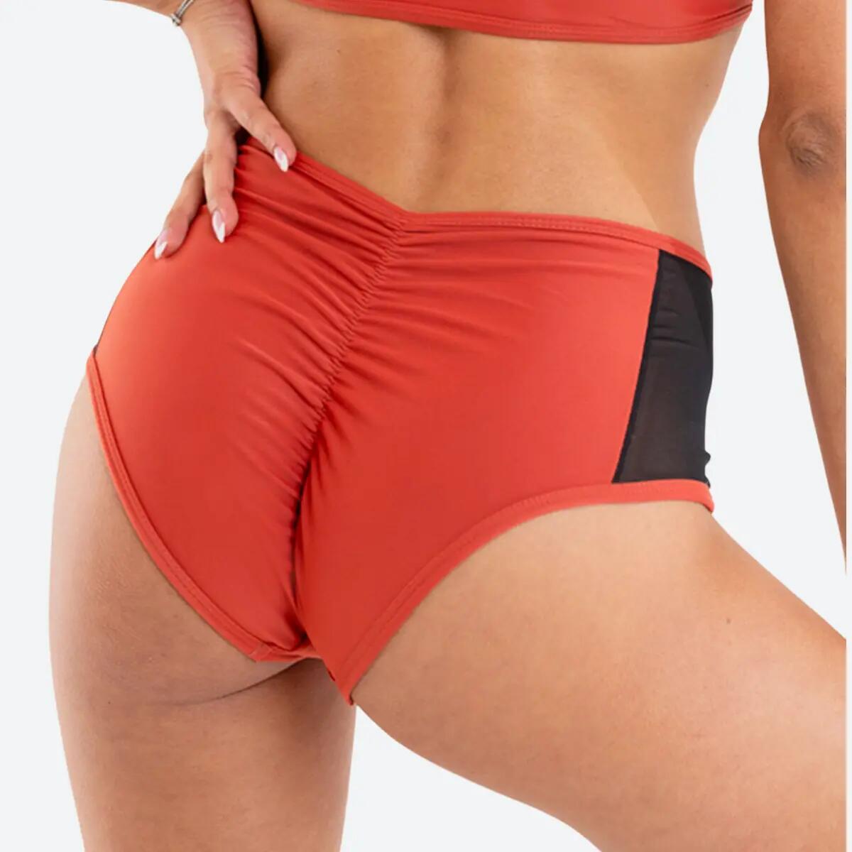 Slip Donna pole dance vita alta dettagli retina Mistika Mattone 4/5