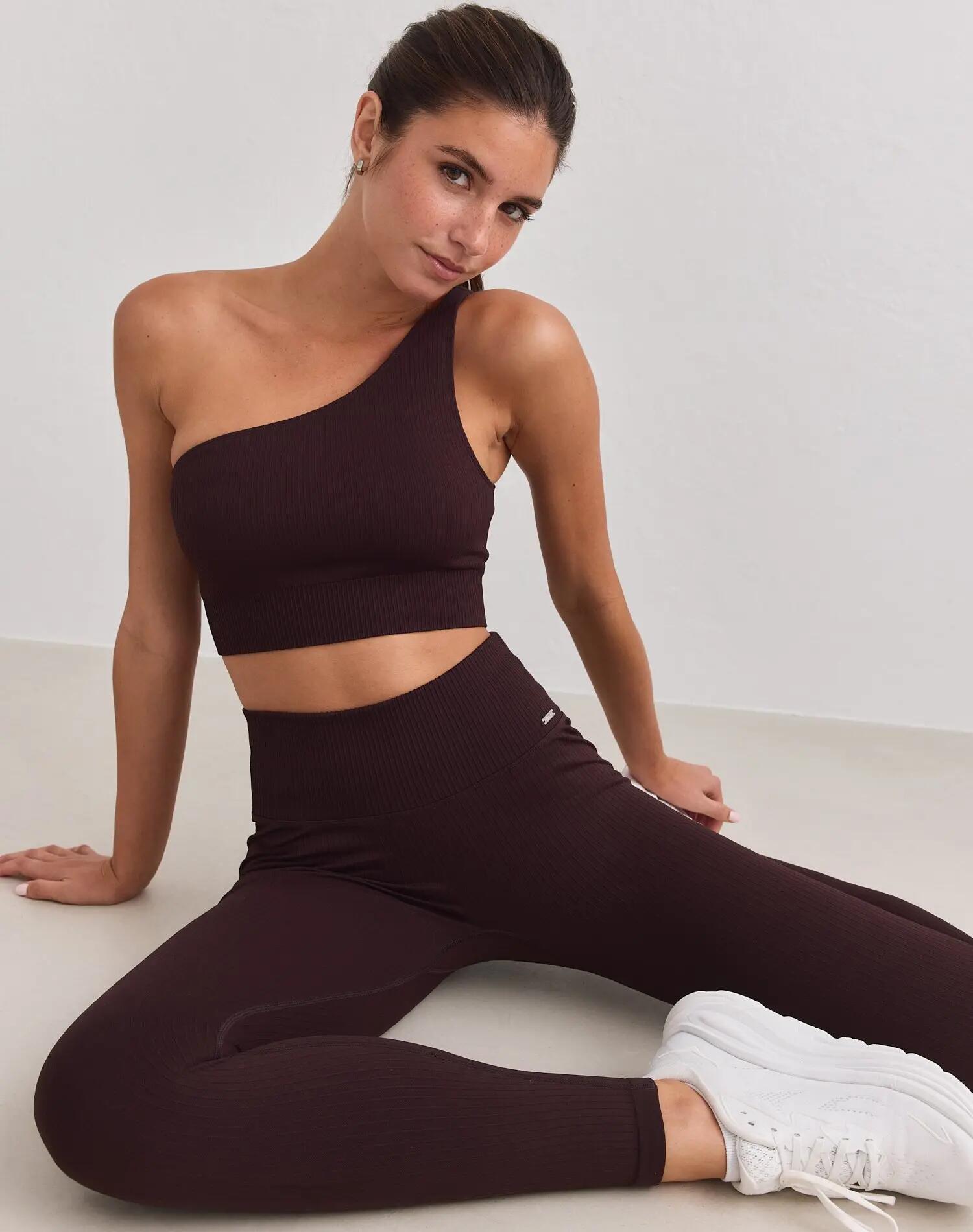 Femme Brassière de sport Côtelée Sans Coutures Asymétrique Cacao 4/4