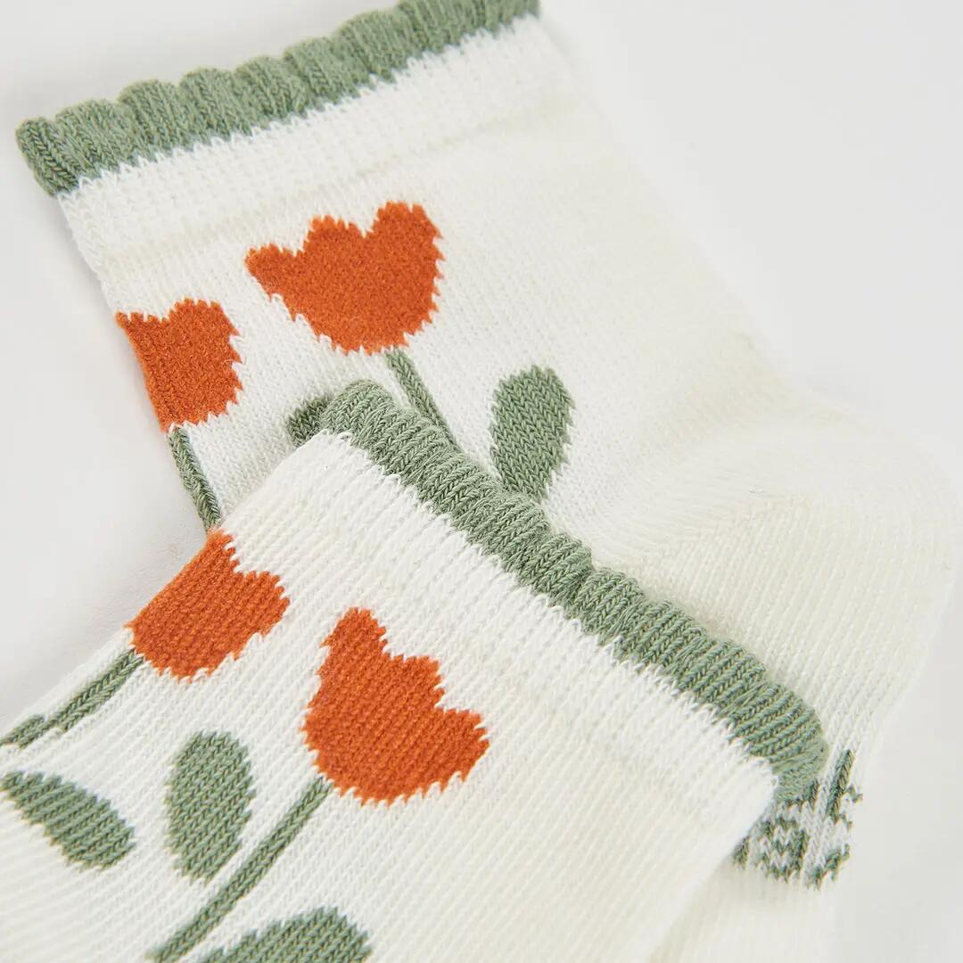 Pack calcetín verde estampado flores 3/4