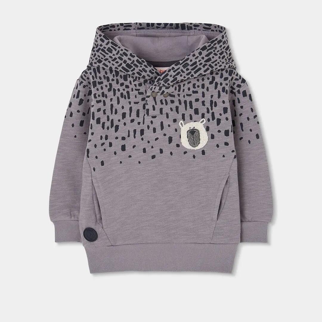 Sudadera felpa niño gris con capucha estampada 1/4