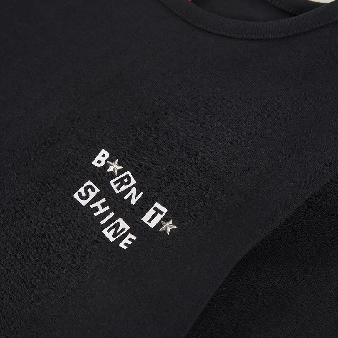 Camiseta punto niña negra con mensaje 3/4